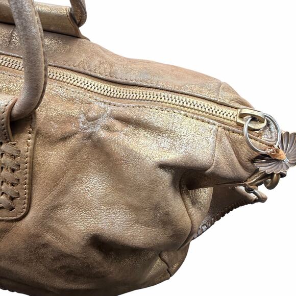 HOBO Sheila Distressed Metallic Gold Leather Satchel Crossbody Bag - Picture 3 of 16